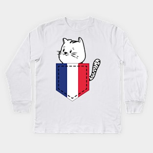 Patriotic Pocket Pussy - Cat Lover -  French Patriot Kids Long Sleeve T-Shirt